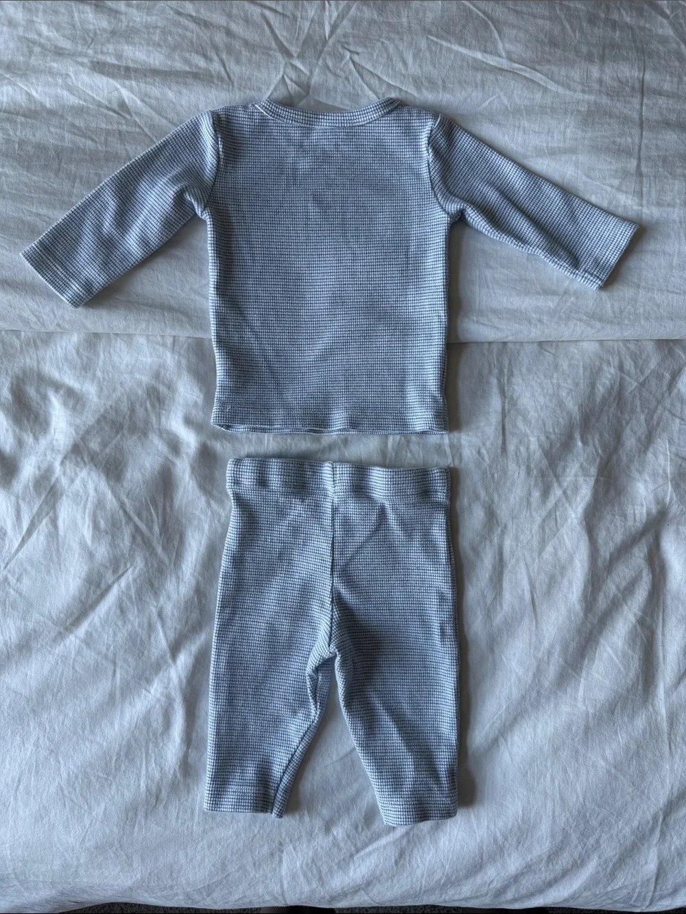Light Blue Ribbed Organic Cotton Set - Long Sleeve Top & Long Pants LIKE NEW